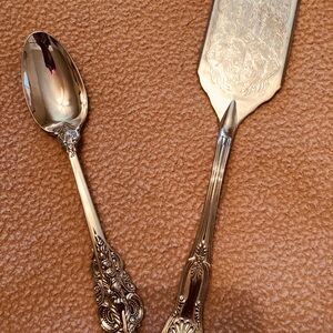 Vintage Silver Plated Ornate Etched Cake Server And Godinger  Serving Spoon